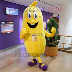 Gul aubergine maskot kostym...