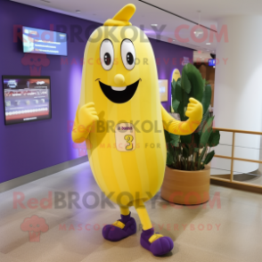 Yellow Eggplant mascot costume character dressed with a Capri Pants and Bracelet watches