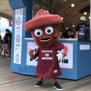 Maroon Fried Calamari mascot costume character dressed with a Bermuda Shorts and Keychains