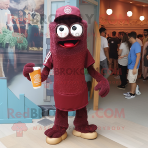 Maroon Fried Calamari mascot costume character dressed with a Bermuda Shorts and Keychains