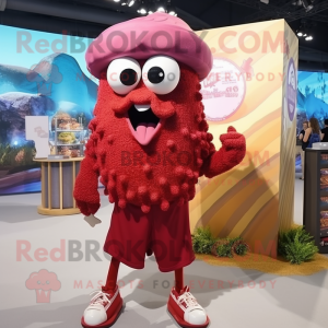 Maroon Fried Calamari mascot costume character dressed with a Bermuda Shorts and Keychains