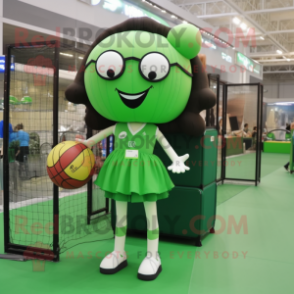 Green Volleyball Net mascot costume character dressed with a Mini Skirt and Briefcases