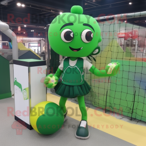 Green Volleyball Net mascot costume character dressed with a Mini Skirt and Briefcases