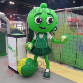 Green Volleyball Net mascot costume character dressed with a Mini Skirt and Briefcases