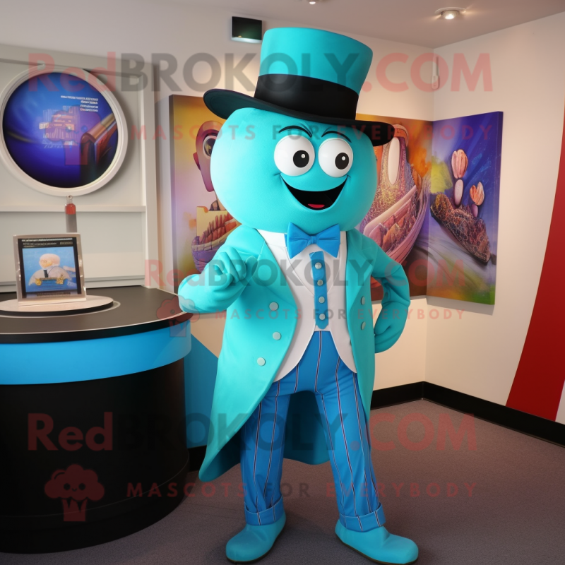 Turquoise Pho mascot costume character dressed with a Waistcoat and Tie pins Turquoise Pho mascot costume character dressed with a Waistcoat and Tie pins