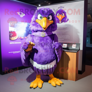 Purple Eagle mascot costume character dressed with a Wrap Skirt and Cufflinks