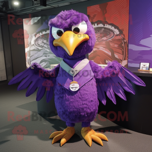 Purple Eagle mascot costume character dressed with a Wrap Skirt and Cufflinks