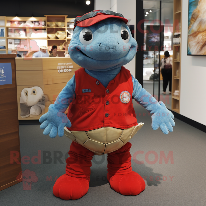 Red Turtle mascot costume character dressed with a Denim Shorts and Brooches Red Turtle mascot costume character dressed with a Denim Shorts and Brooches