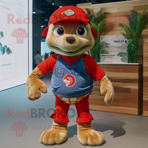 Red Turtle mascot costume character dressed with a Denim Shorts and Brooches