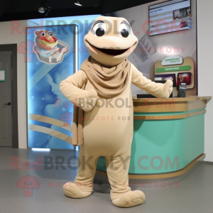 Beige Anaconda mascot costume character dressed with a Romper and Scarves