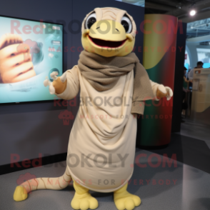 Beige Anaconda mascot costume character dressed with a Romper and Scarves