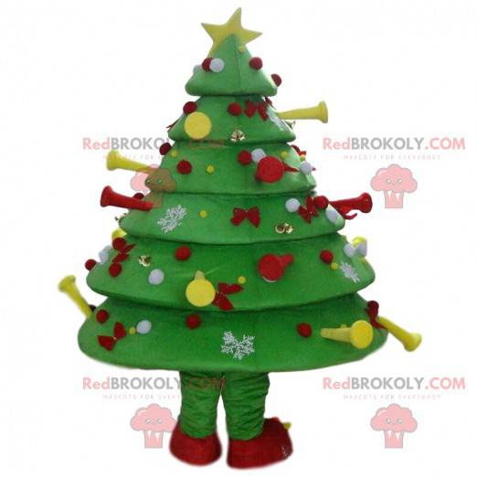 Mascot decorado árbol de Navidad verde, traje de árbol de