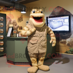 Beige Anaconda mascot costume character dressed with a Romper and Scarves