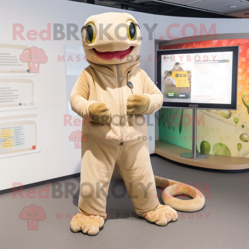 Beige Anaconda mascot costume character dressed with a Romper and Scarves