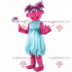 Pink character mascot, pink creature costume, fairy -