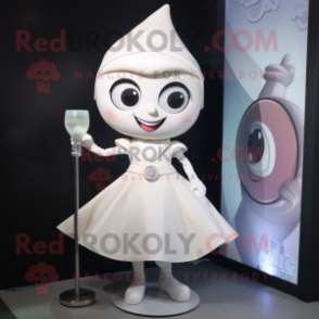 White Hourglass mascot costume character dressed with a Mini Skirt and Wraps