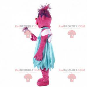 Pink character mascot, pink creature costume, fairy -