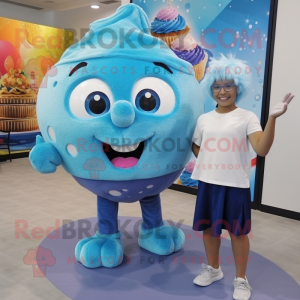 Sky Blue Cupcake mascot costume character dressed with a Bermuda Shorts and Watches