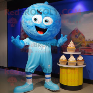 Sky Blue Cupcake mascot costume character dressed with a Bermuda Shorts and Watches