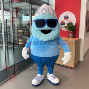 Sky Blue Cupcake mascot costume character dressed with a Bermuda Shorts and Watches