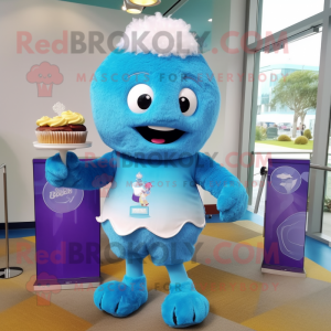 Sky Blue Cupcake mascot costume character dressed with a Bermuda Shorts and Watches