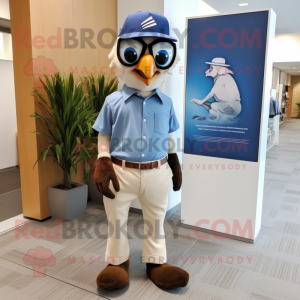 Beige Blue Jay mascot costume character dressed with a Polo Shirt and Pocket squares