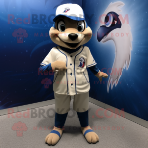 Beige Blue Jay mascot costume character dressed with a Polo Shirt and Pocket squares