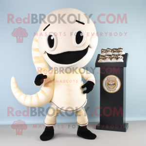 Cream Hydra mascot costume character dressed with a Leggings and Coin purses