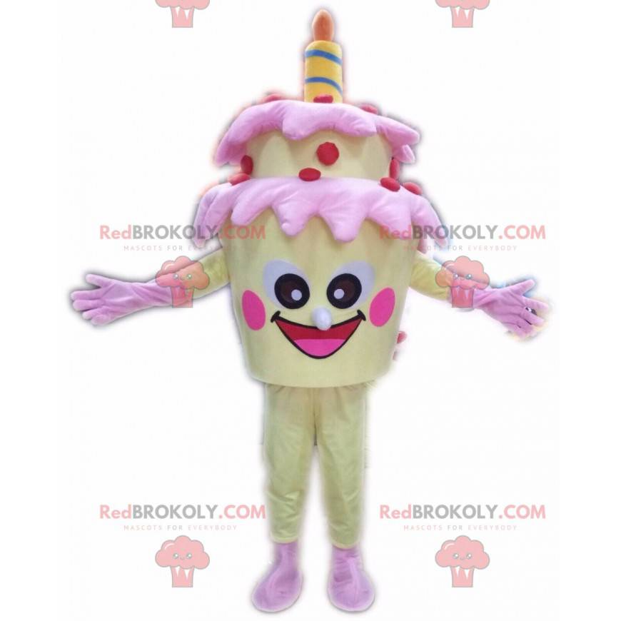 Gul födelsedagstårta maskot, jätte kakadräkt - Redbrokoly.com Gul födelsedagstårta maskot, jätte kakadräkt - Redbrokoly.com