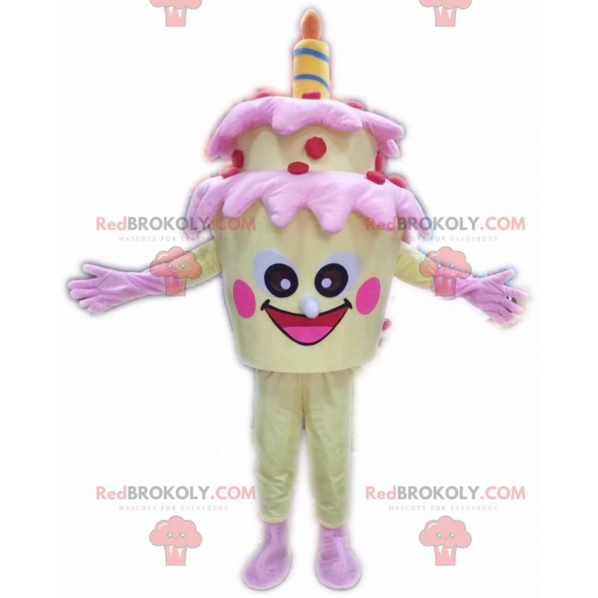 Gul fødselsdagskage maskot, kæmpe kage kostume - Redbrokoly.com