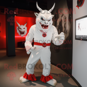 White Devil mascot costume character dressed with a Graphic Tee and Ties