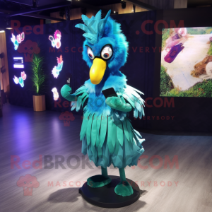 Cyan Roosters mascot costume character dressed with a Midi Dress and Clutch bags