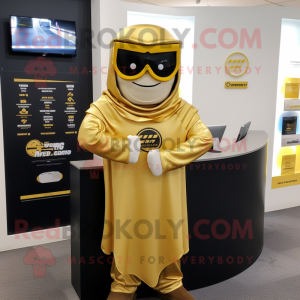 Gold Attorney mascot costume character dressed with a Sweatshirt and Wraps