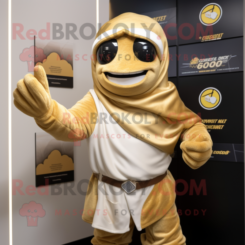 Gold Attorney mascot costume character dressed with a Sweatshirt and Wraps