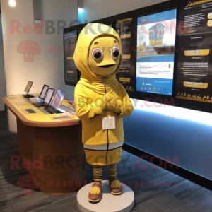 Gold Attorney mascot costume character dressed with a Sweatshirt and Wraps