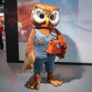 Rust Owl mascot costume character dressed with a Bootcut Jeans and Coin purses