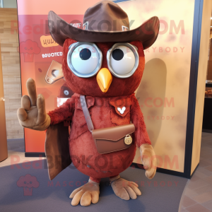 Rust Owl mascot costume character dressed with a Bootcut Jeans and Coin purses