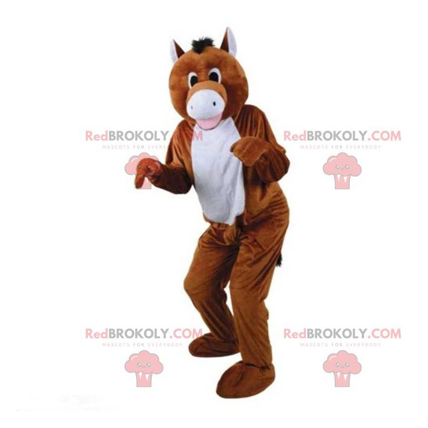 Bruin en wit paard mascotte, paardenkostuum - Redbrokoly.com