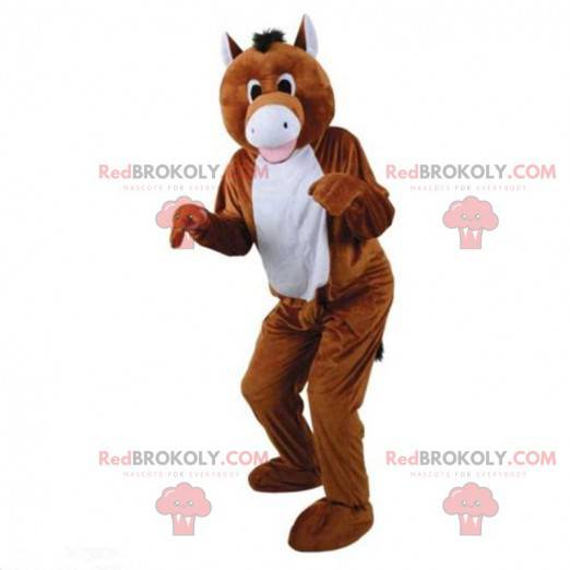 Bruin en wit paard mascotte, paardenkostuum - Redbrokoly.com