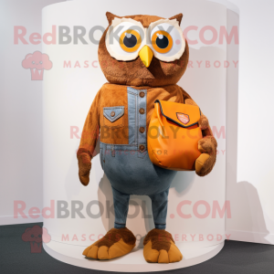 Rust Owl mascot costume character dressed with a Bootcut Jeans and Coin purses