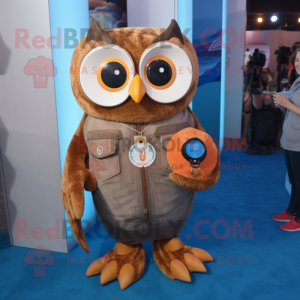 Rust Owl mascot costume character dressed with a Bootcut Jeans and Coin purses