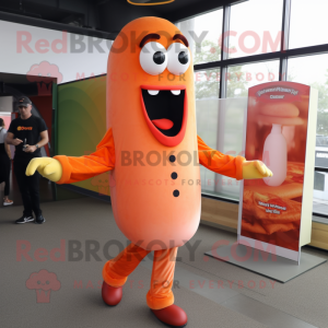 Peach Hot Dogs mascot costume character dressed with a Vest and Cufflinks