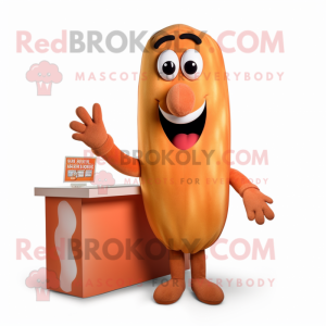 Peach Hot Dogs mascot costume character dressed with a Vest and Cufflinks