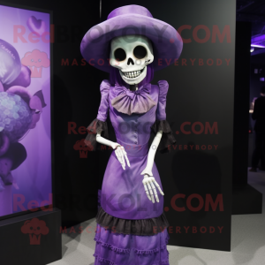 Lavender Undead mascot costume character dressed with a Sheath Dress and Hat pins