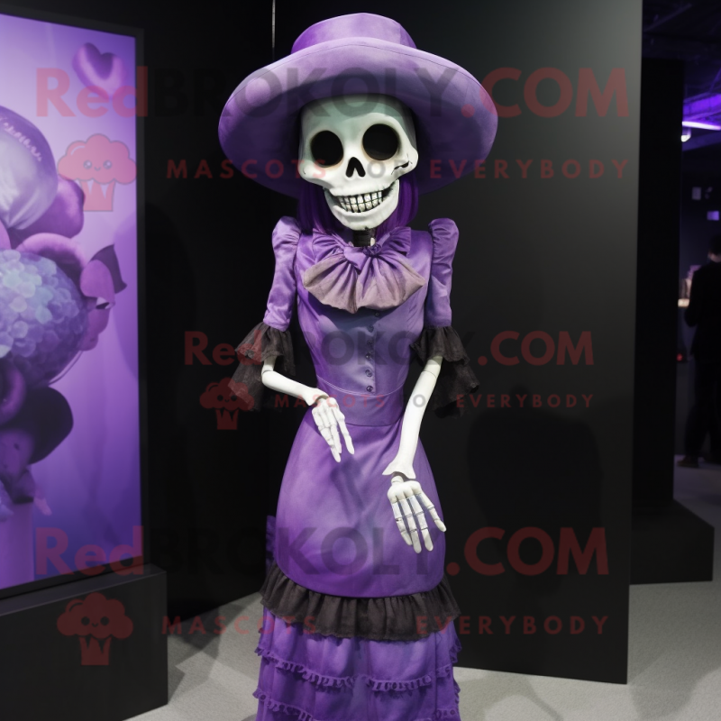 Lavender Undead mascot costume character dressed with a Sheath Dress and Hat pins Lavender Undead mascot costume character dressed with a Sheath Dress and Hat pins