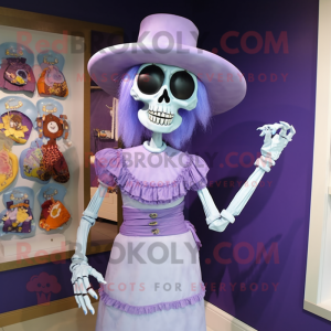 Lavender Undead mascot costume character dressed with a Sheath Dress and Hat pins