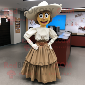 Tan Cowboy mascot costume character dressed with a Maxi Skirt and Anklets