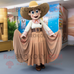 Tan Cowboy mascot costume character dressed with a Maxi Skirt and Anklets