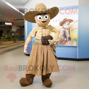 Tan Cowboy mascot costume character dressed with a Maxi Skirt and Anklets