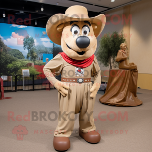Tan Cowboy mascot costume character dressed with a Maxi Skirt and Anklets